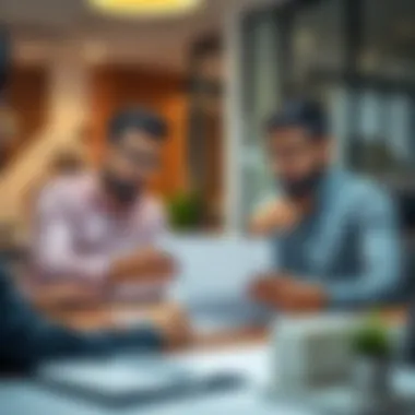 Business Owners Analyzing Rental Agreements Business owners analyzing rental agreements in a modern office setting