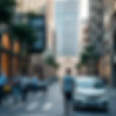 Bustling Street Scene in Financial Center A bustling street scene in Dubai's Financial Center filled with activity