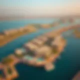 Aerial view of Saadiyat Lagoon showcasing waterfront villas and lush landscapes