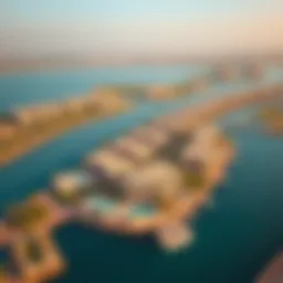 Aerial view of Saadiyat Lagoon showcasing waterfront villas and lush landscapes