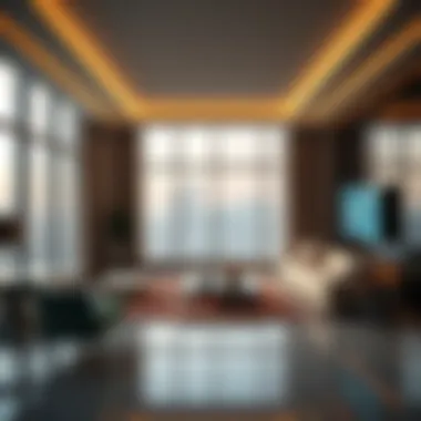 Luxury Living with Skyline Views Luxury apartment interiors with skyline views in Dubai