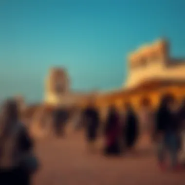 Community gathering at Souk Al Marfa illustrating cultural exchange and interaction.