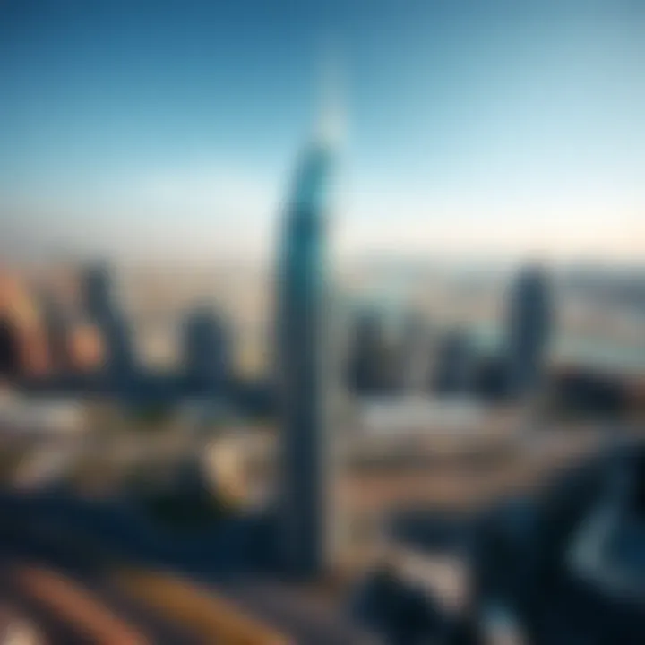 Aerial perspective of the Al Salam Building surrounded by Dubai's skyline