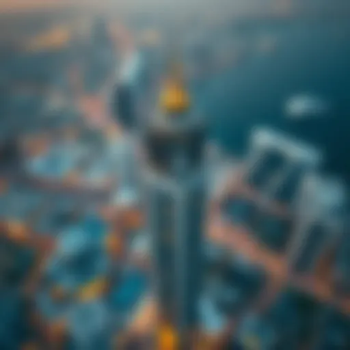 Aerial view showcasing the grandeur of Al Thuraya Building against the Dubai skyline