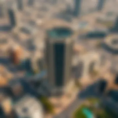 The Azizi Building in Dubai's Urban Landscape Aerial view of Dubai featuring the Azizi Building within the urban landscape