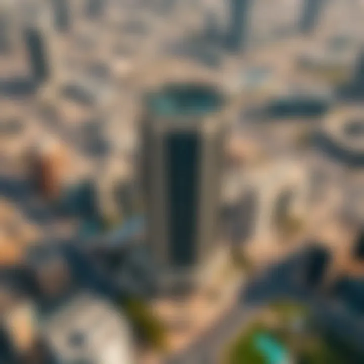 The Azizi Building in Dubai's Urban Landscape Aerial view of Dubai featuring the Azizi Building within the urban landscape