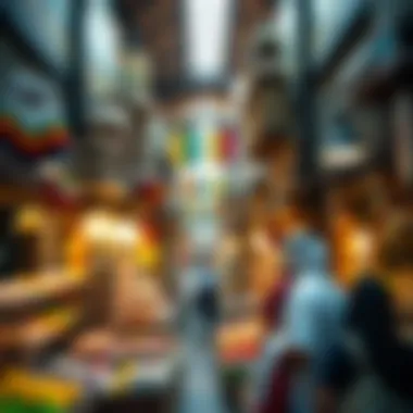 Lively Bazaar Atmosphere A bustling bazaar scene filled with diverse goods and shoppers