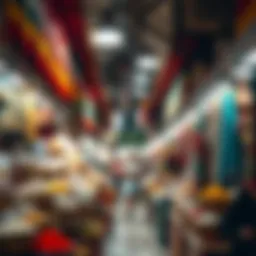 Vibrant market stalls showcasing spices and textiles