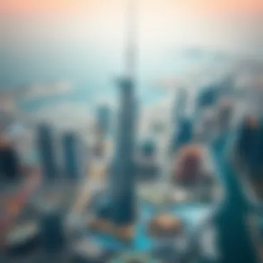 Aerial Perspective of Burj Daman in Dubai Aerial view of the Burj Daman Building within Dubai's skyline