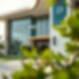 Exterior view of Damac Hills 2 sales office showcasing modern architecture