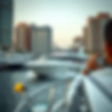 Leisure Activities at Dubai Marina Elegant yacht cruising along the marina, highlighting leisure activities in Dubai