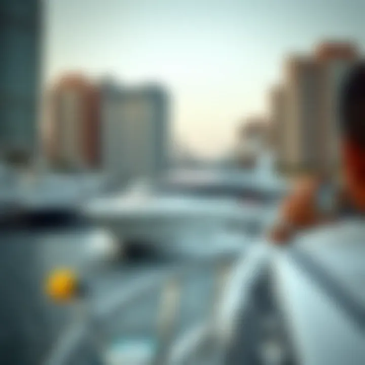 Leisure Activities at Dubai Marina Elegant yacht cruising along the marina, highlighting leisure activities in Dubai