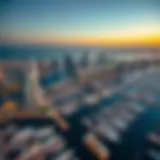 Stunning aerial view of Dubai Marina at sunset showcasing luxury waterfront properties