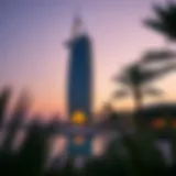 Stunning view of the Palm Tower at sunset