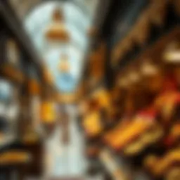 A bustling scene at the Dubai Gold Souk showcasing intricate jewelry and vibrant displays.