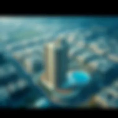 Aerial Perspective of the Zeenah Building Aerial perspective of the Zeenah Building in relation to its surroundings, emphasizing the strategic location.