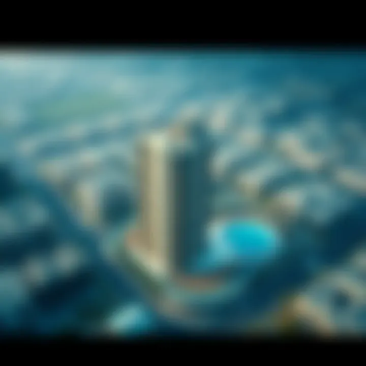 Aerial Perspective of the Zeenah Building Aerial perspective of the Zeenah Building in relation to its surroundings, emphasizing the strategic location.