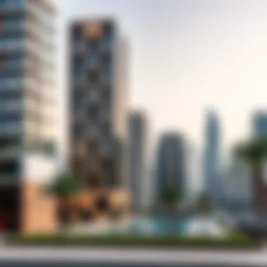 Contemporary View of the Zeenah Building A contemporary view of the Zeenah Building showcasing its unique architectural features against the Dubai skyline.