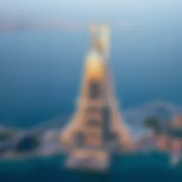 Aerial view of Water's Edge Building showcasing its stunning architecture