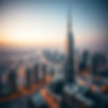 Dubai Skyline Featuring Zada Tower Aerial view of Zada Tower and surrounding Dubai skyline