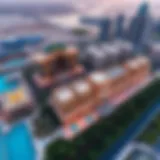 Aerial view showcasing the grandeur of Falcon City Dubai with its architectural marvels
