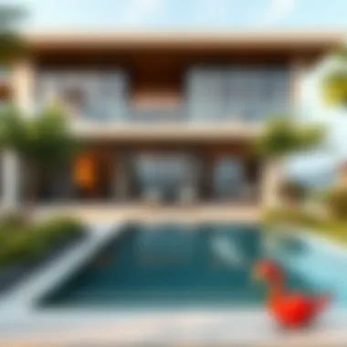 Luxurious garden view villa with modern architecture