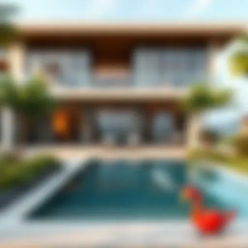 Luxurious garden view villa with modern architecture