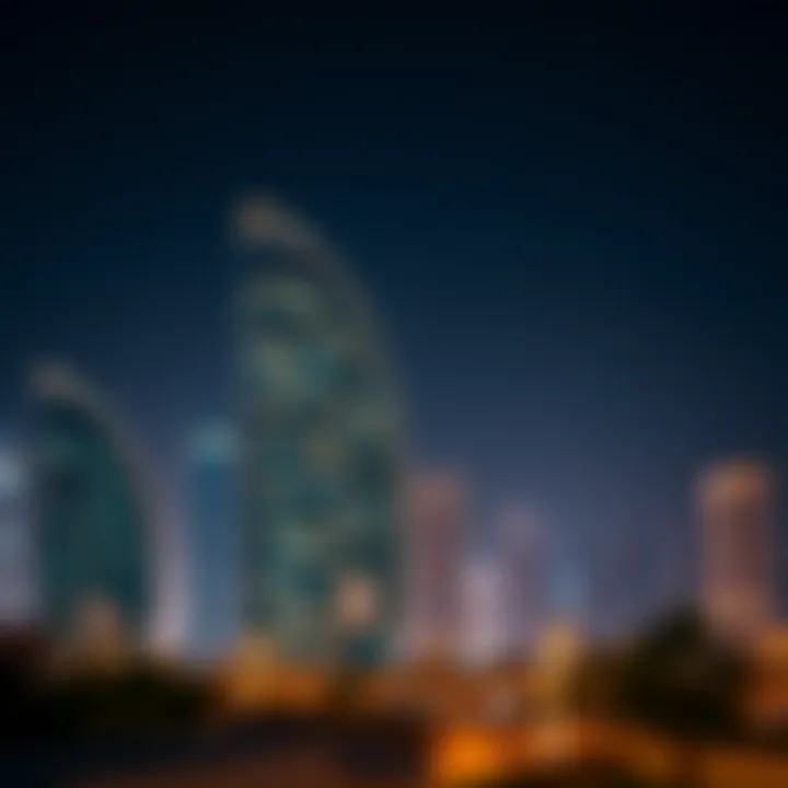 Night view of the Hassanicor Building illuminating Dubai's skyline