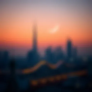 Crescent Moon Over Dubai Crescent moon and skyline of Dubai at dusk