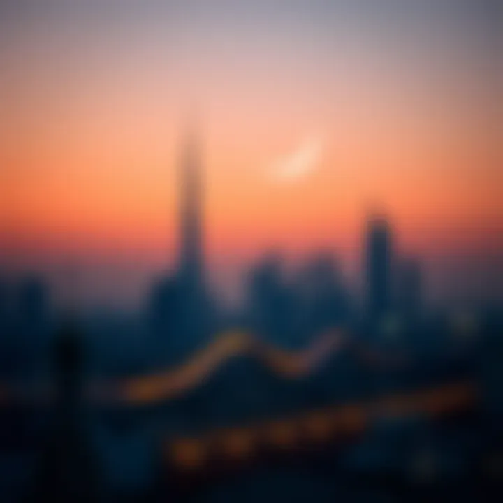 Crescent Moon Over Dubai Crescent moon and skyline of Dubai at dusk