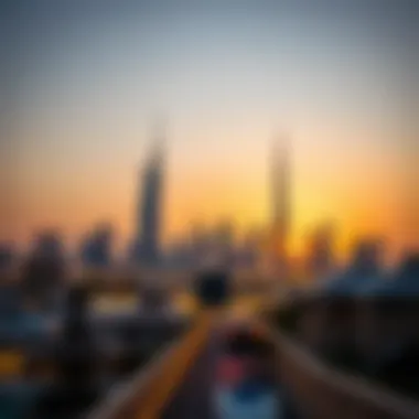 Dubai Skyline at Sunset A picturesque view of Dubai's skyline during sunset