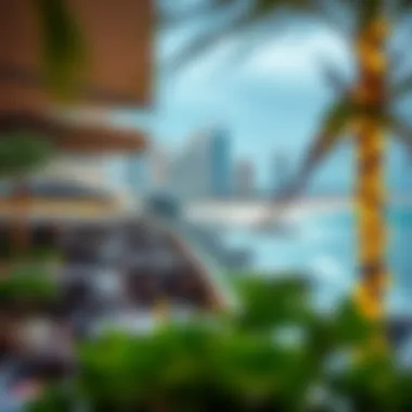 Vibrant Restaurant Landscape Along JBR Beach A stunning view of JBR Beach with vibrant restaurants lining the shore