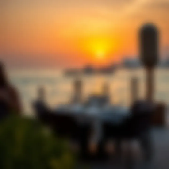 Dining Under the Sunset at JBR Beach An elegant outdoor dining setup with sea views at sunset