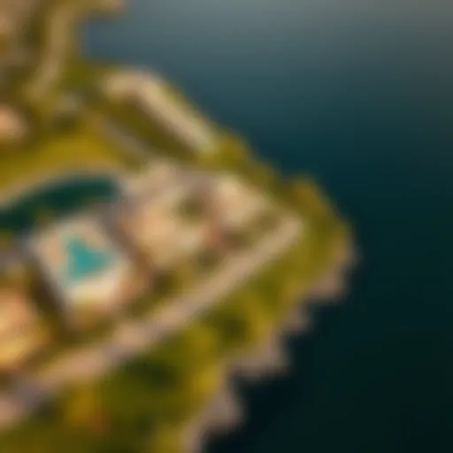 Aerial view of Jubail Island showcasing luxurious villas and lush landscaping