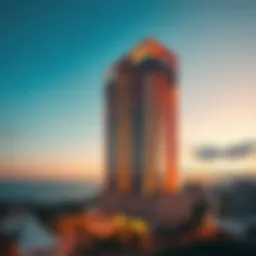 Stunning architectural view of Lago Vista Tower A at sunset