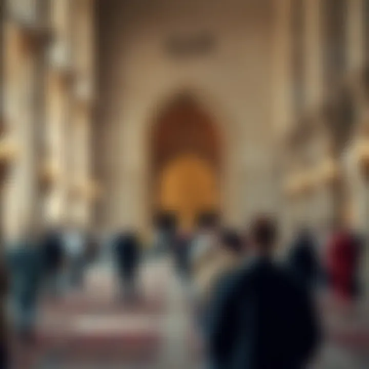 Serene Spiritual Atmosphere in Dubai's Largest Mosque Visitors engaged in prayer, reflecting the mosque's spiritual atmosphere