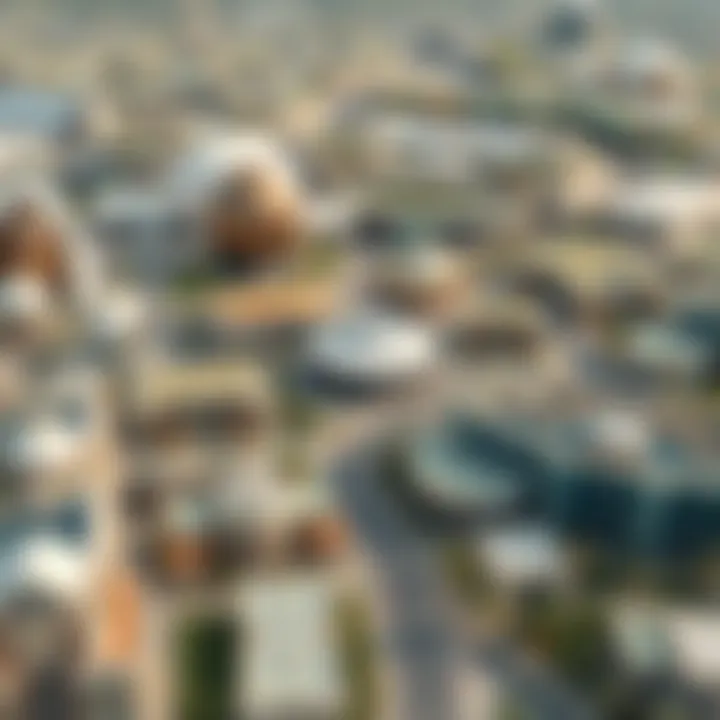 Aerial View of Masdar City Aerial view of Masdar City showcasing its green architecture