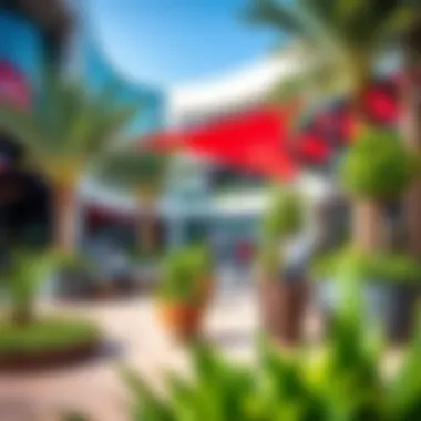 Outdoor Area of Meydan One Mall Vibrant outdoor area with lush landscaping and seating for visitors