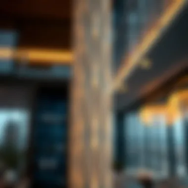 Close-up of the unique design details of Nation Towers