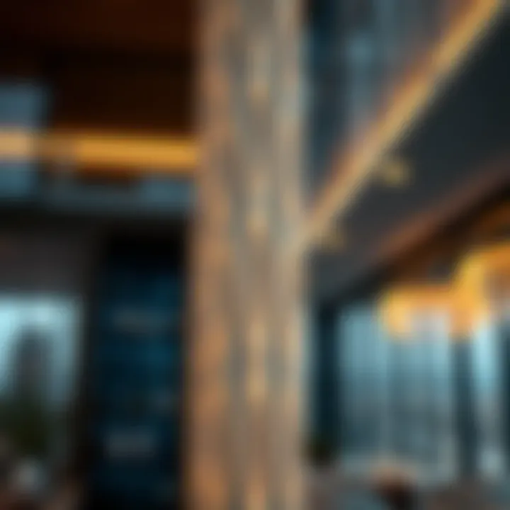 Close-up of the unique design details of Nation Towers