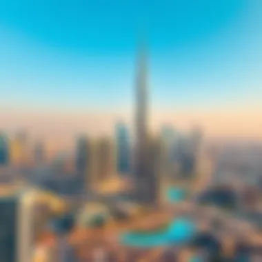 Panoramic view of Dubai skyline with Nation Towers as a focal point