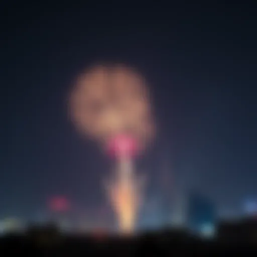 Celebratory fireworks lighting up the night sky during UAE National Day