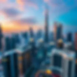 Panoramic view of Dubai's business district showcasing skyscrapers