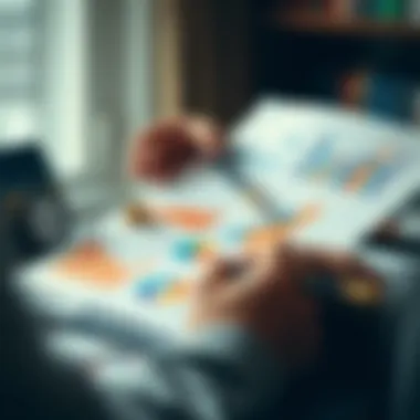 Hands examining financial documents and charts related to property investment