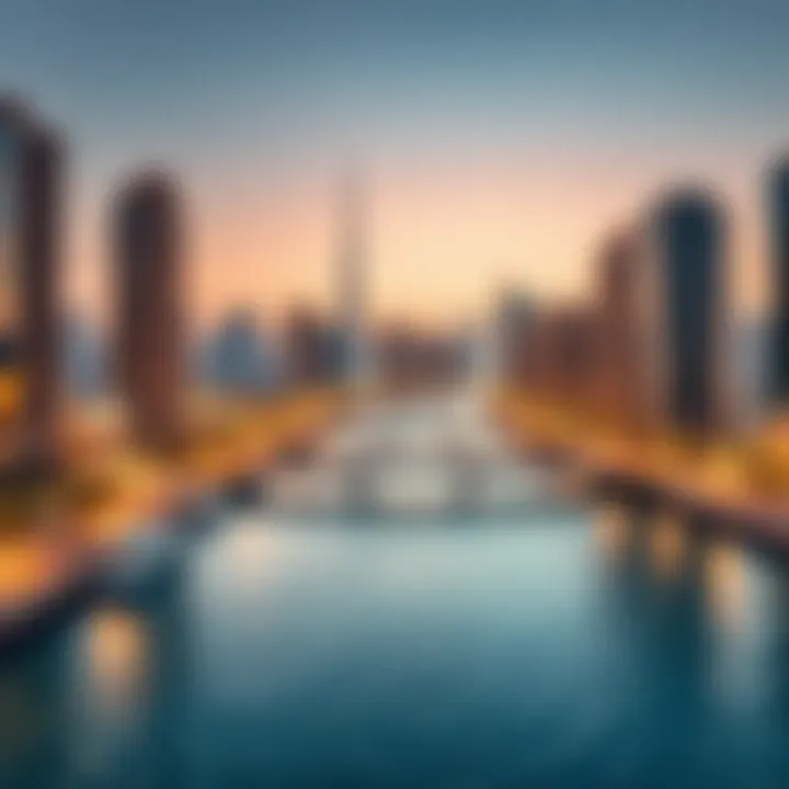 A panoramic view of Dubai Creek showcasing the skyline and waterways