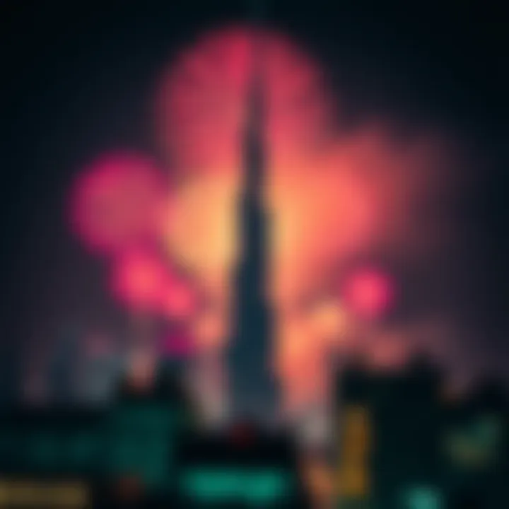 Fireworks Over Burj Khalifa Vibrant fireworks display over Burj Khalifa welcoming the New Year