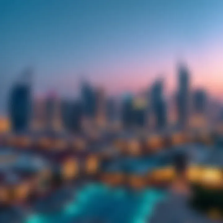 Dubai Skyline and Luxury Stays Vibrant skyline of Dubai showcasing luxury accommodations