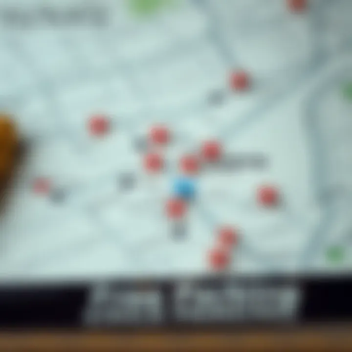 Map highlighting key free parking locations in Dubai