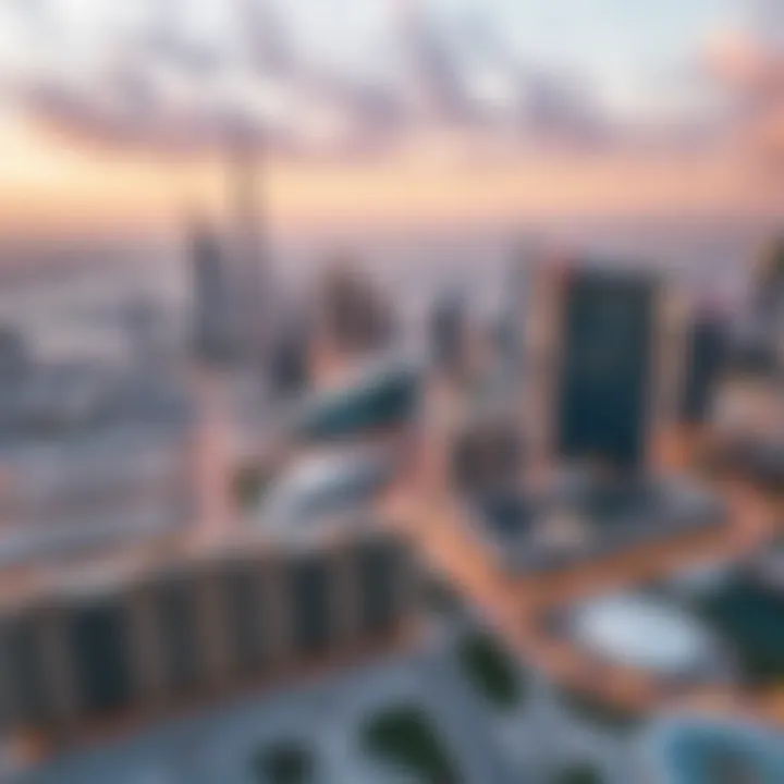 Innovative Skyline of Dubai Aerial view of a modern skyline in Dubai showcasing innovative architecture