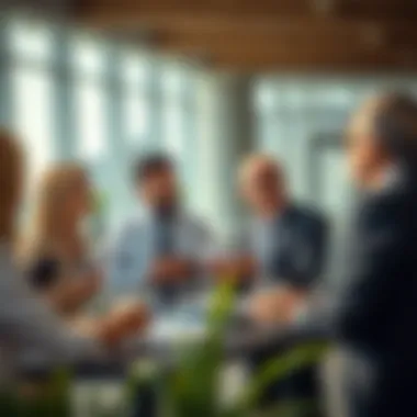 Business professionals discussing investment opportunities in real estate